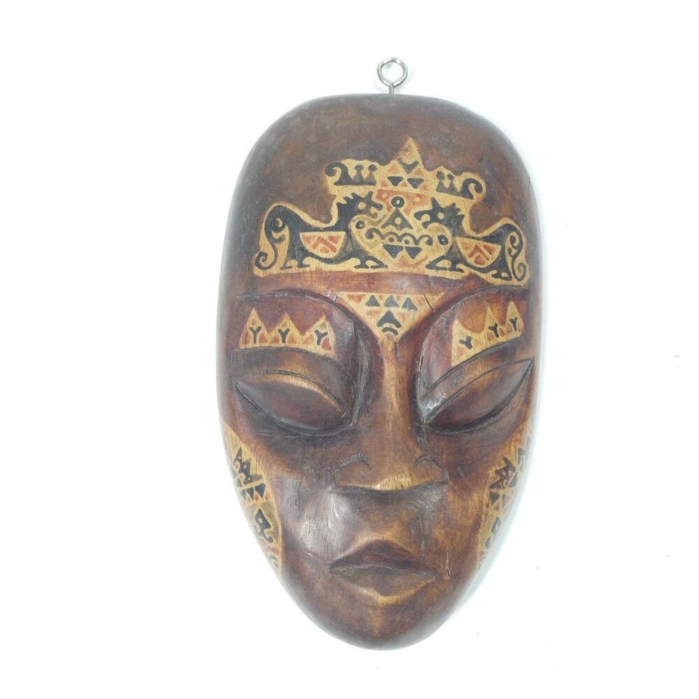 Indonesia Wooden Mask Hand Carved Painted Decorative Vintage